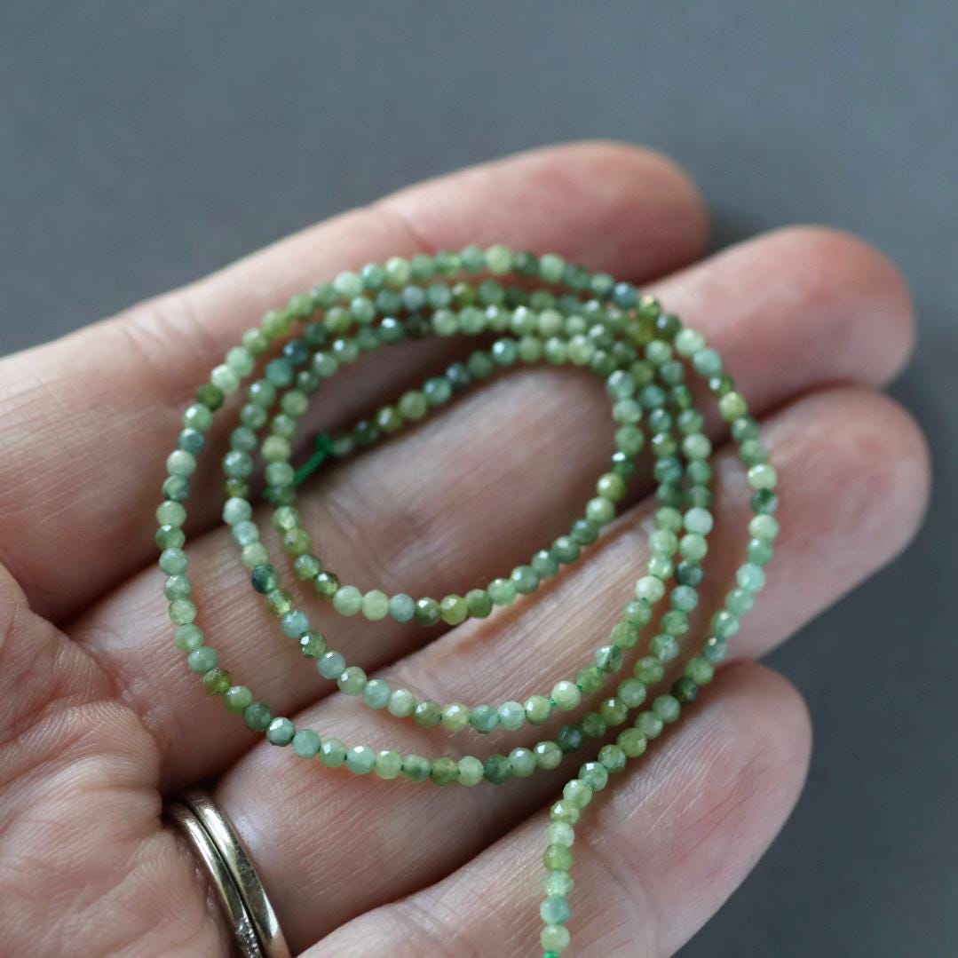 2mm Light Green Tourmaline Beads - Tiny Faceted Round Natural Gemstone 15" Strand