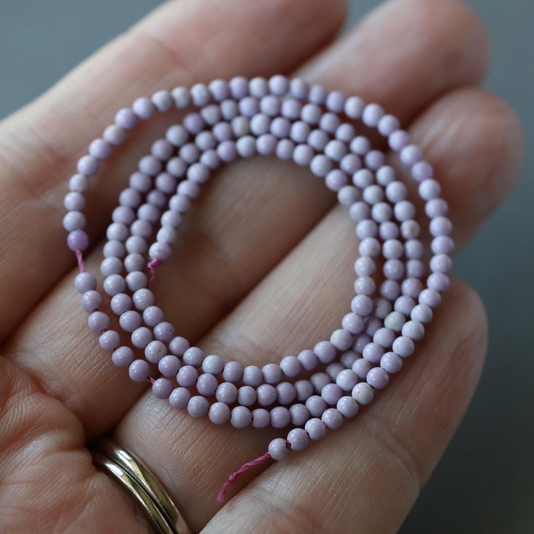 2mm Light Phosphosiderite Beads – Tiny Smooth Round Natural Gemstone 15" Strand