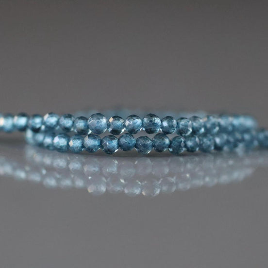 2mm London Blue Topaz Beads – Tiny Faceted Round Natural Gemstone 12" Strand