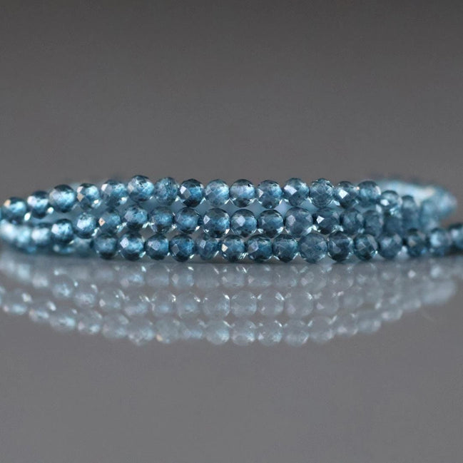 2mm London Blue Topaz Beads – Tiny Faceted Round Natural Gemstone 12" Strand