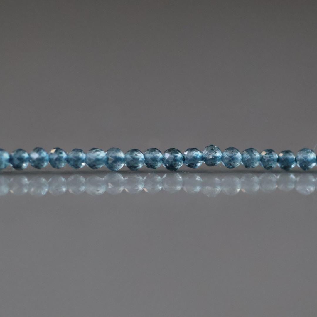 2mm London Blue Topaz Beads – Tiny Faceted Round Natural Gemstone 12" Strand