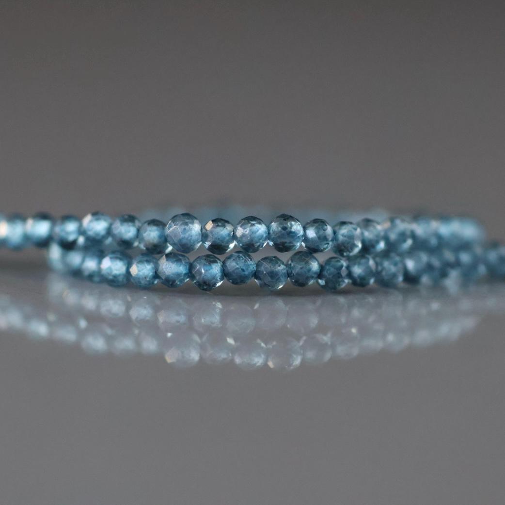 2mm London Blue Topaz Beads – Tiny Faceted Round Natural Gemstone 12" Strand