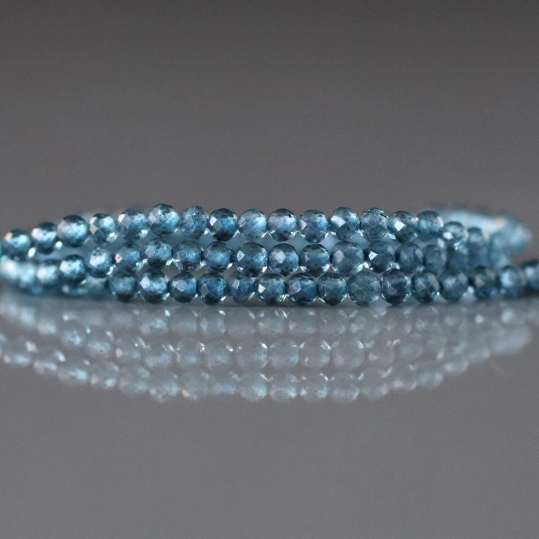2mm London Blue Topaz Beads – Tiny Faceted Round Natural Gemstone 12" Strand