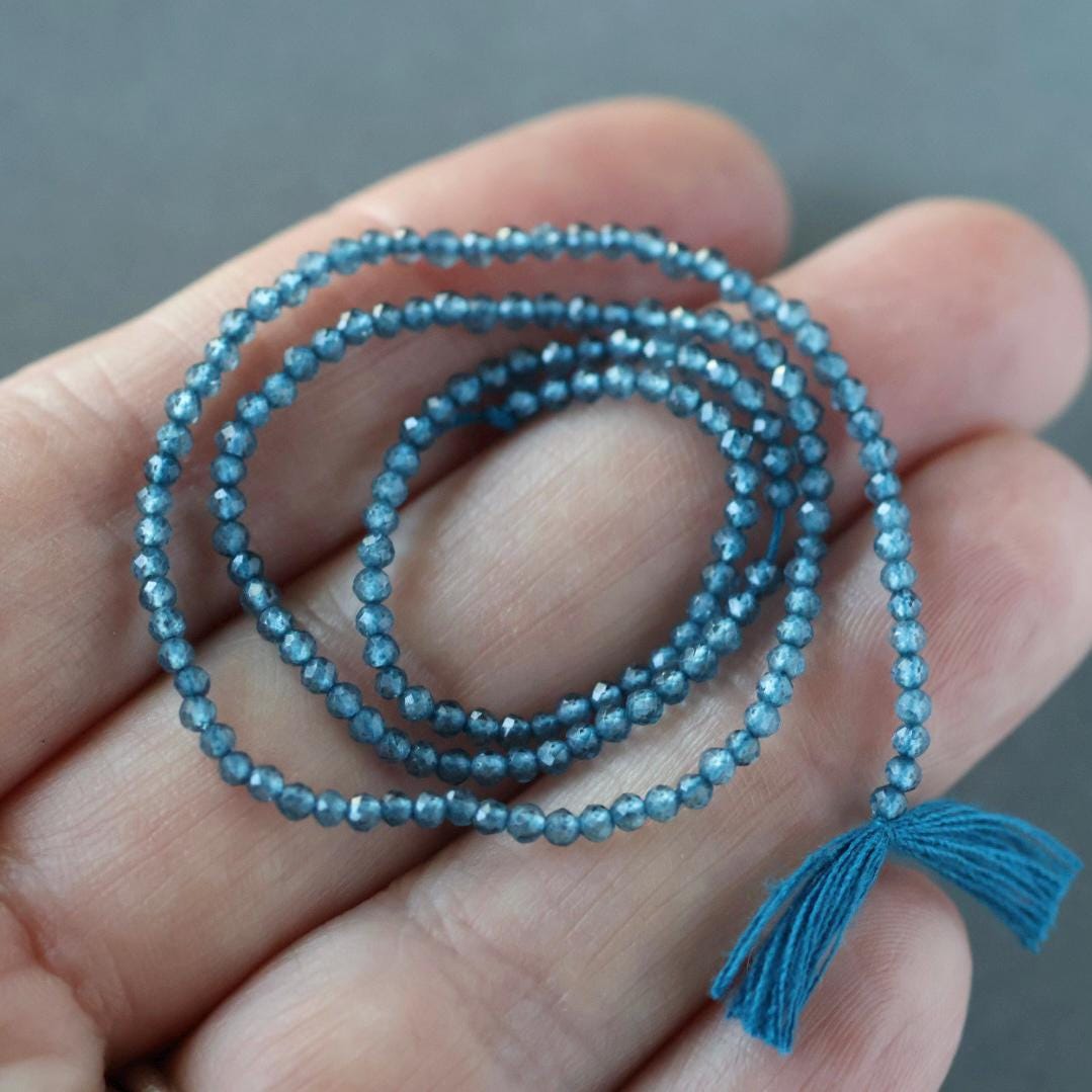 2mm London Blue Topaz Beads – Tiny Faceted Round Natural Gemstone 12" Strand