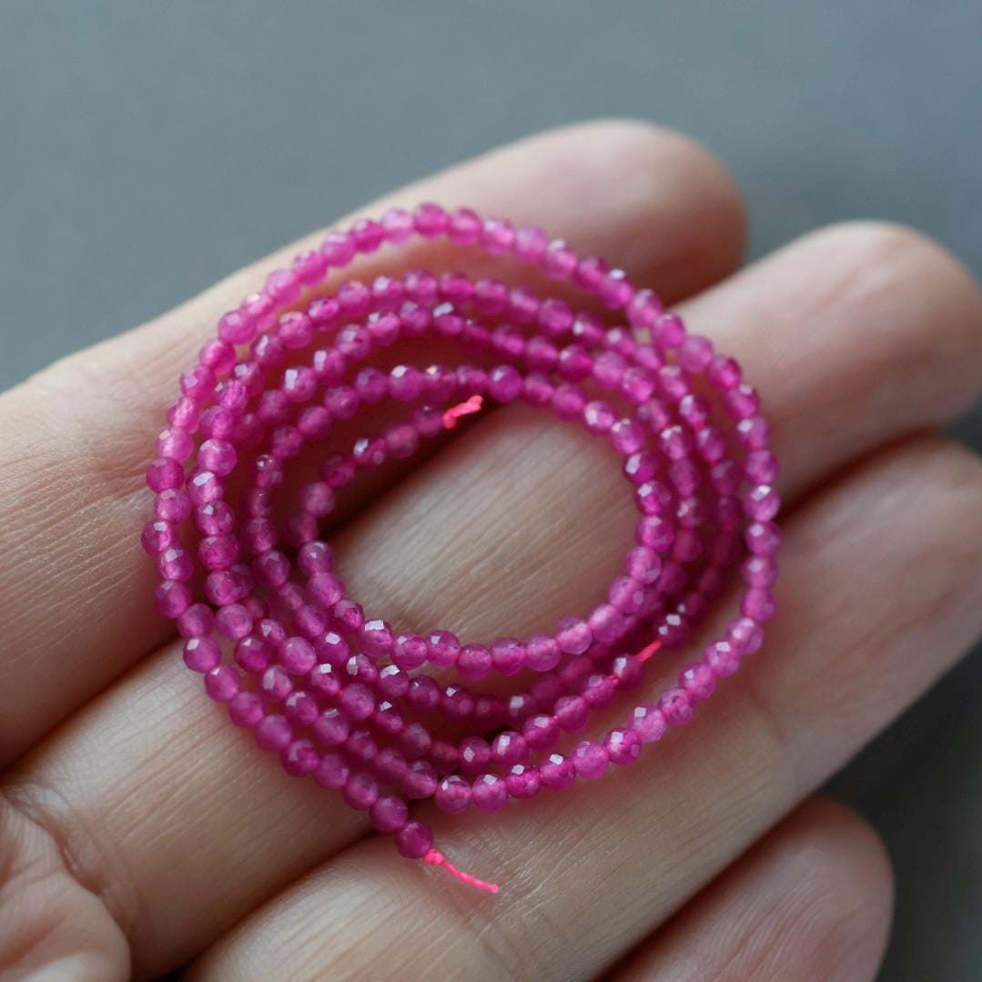 2mm Magenta Quartz Meads Micro Faceted Seed Beads Genuine Hot Pink Quartz Beads 15" Sparkly Gemstone Beads for Jewelry Making Tiny Beads