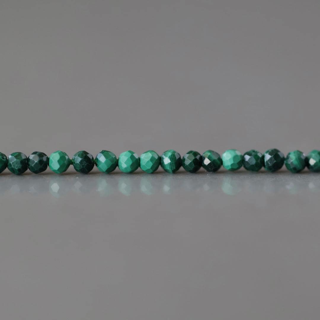 2mm Malachite Beads ‚Äì Tiny Faceted Round Natural Gemstone 15" Strand