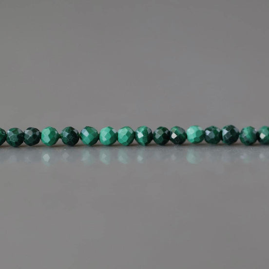 2mm Malachite Beads ‚Äì Tiny Faceted Round Natural Gemstone 15" Strand