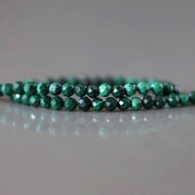 2mm Malachite Beads ‚Äì Tiny Faceted Round Natural Gemstone 15" Strand