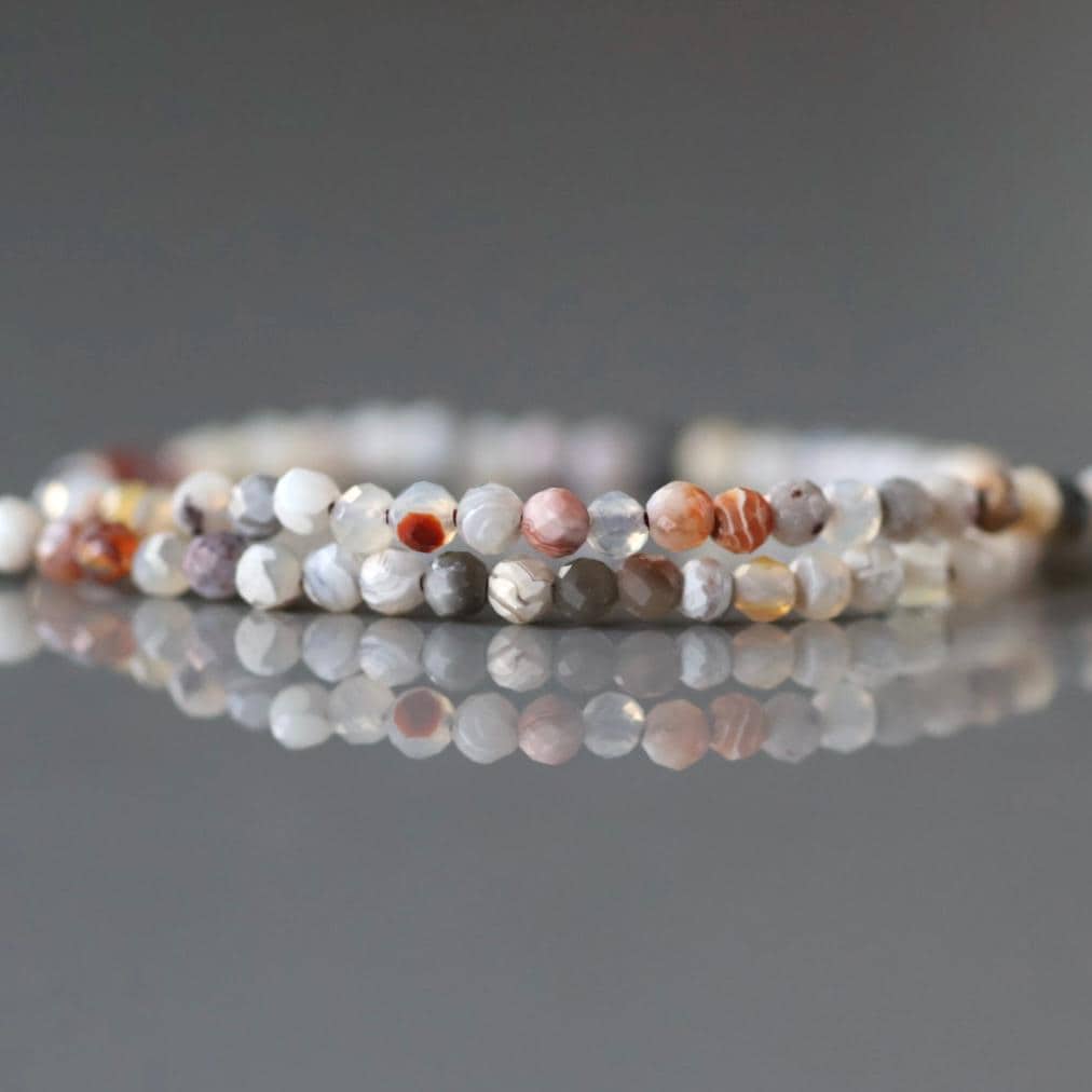 2mm Mexican Laguna Agate Beads ‚Äì Tiny Faceted Round Natural Gemstone 15" Strand