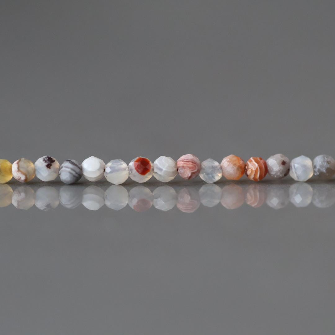 2mm Mexican Laguna Agate Beads ‚Äì Tiny Faceted Round Natural Gemstone 15" Strand