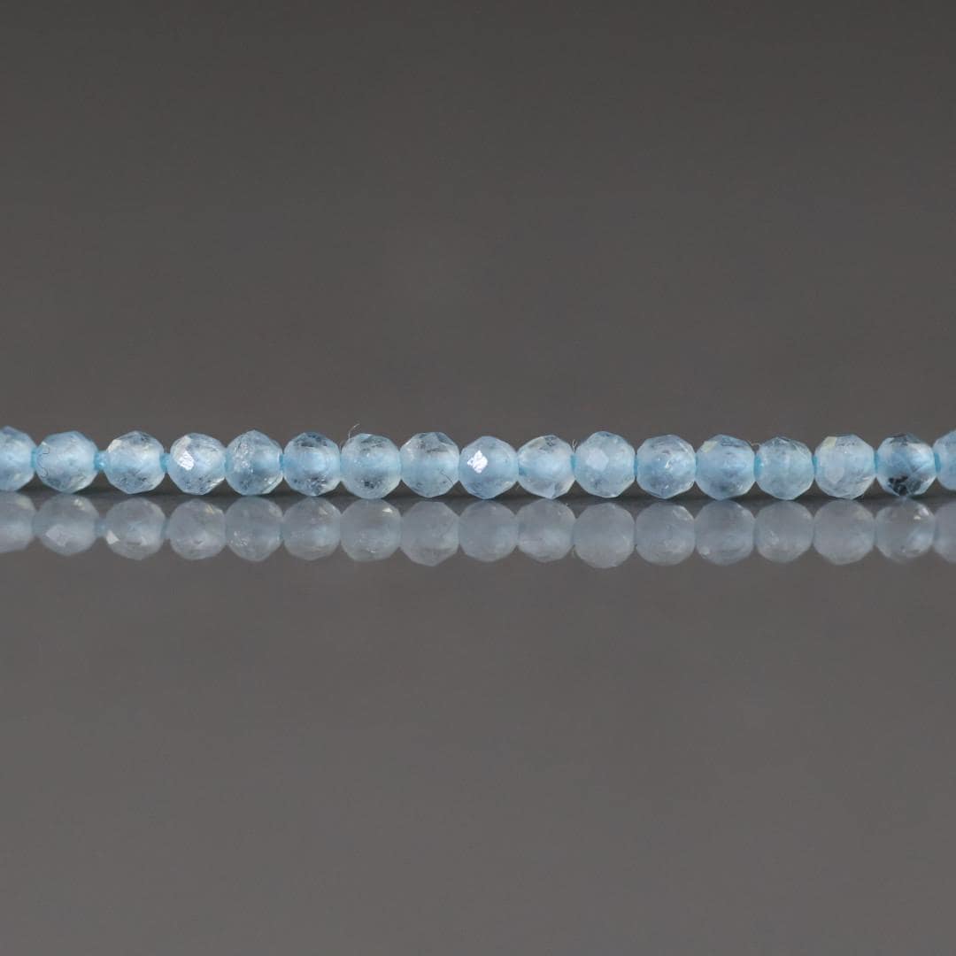 2mm Milky Aquamarine Beads - Tiny Faceted Round Natural Gemstone 13" Strand