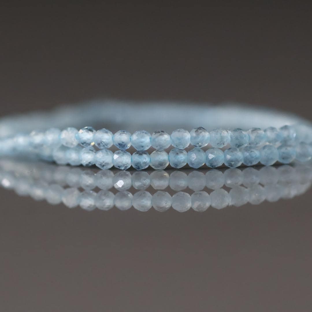 2mm Milky Aquamarine Beads - Tiny Faceted Round Natural Gemstone 13" Strand