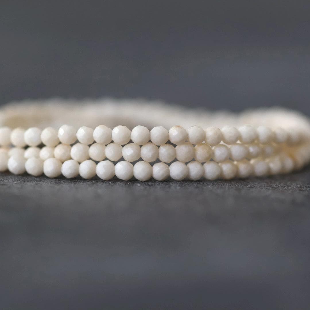 2mm Milky White River Stone Beads Faceted Round Riverstone 15" Natural Gemstone for DIY Jewelry Making Beading Supplies
