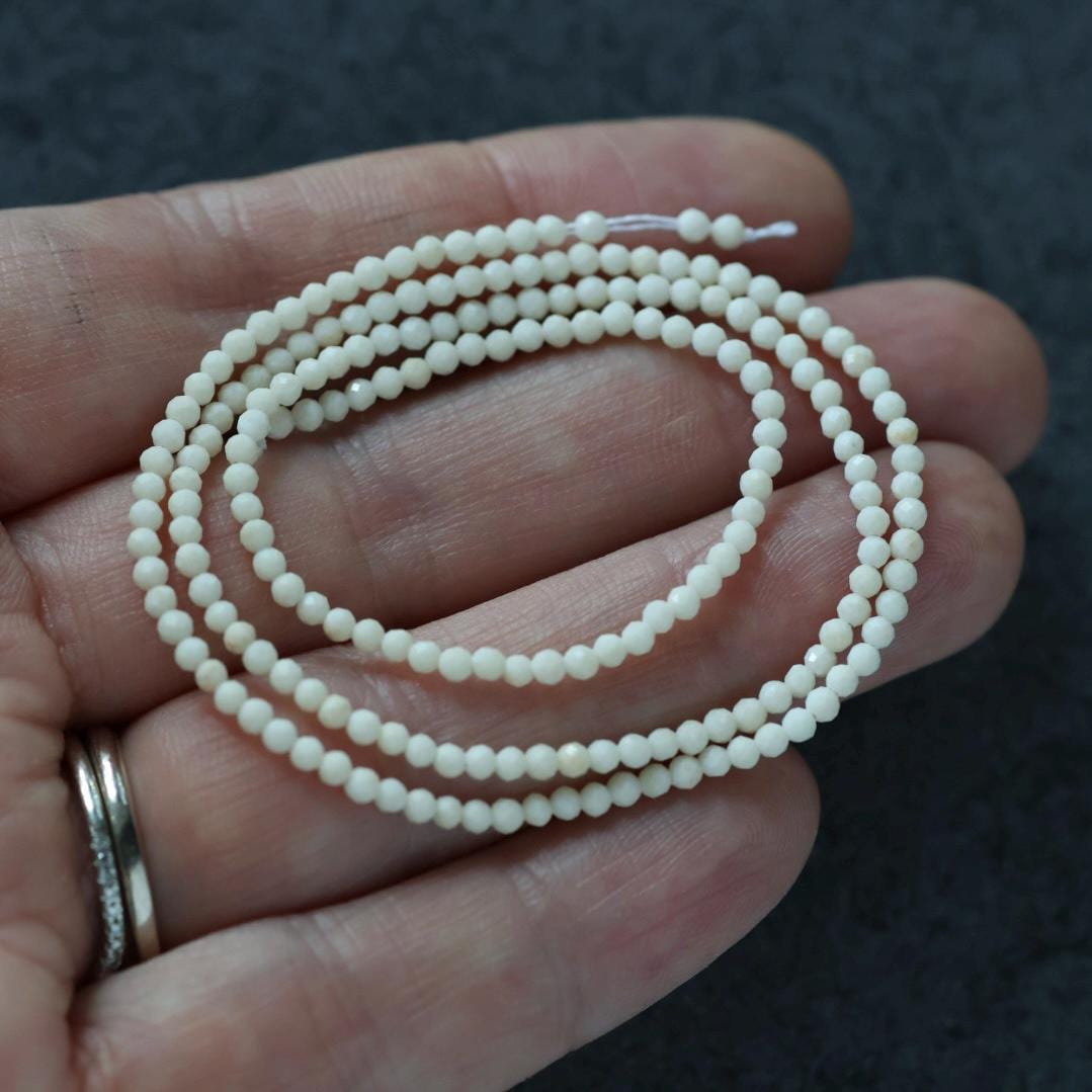 2mm Milky White River Stone Beads Faceted Round Riverstone 15" Natural Gemstone for DIY Jewelry Making Beading Supplies