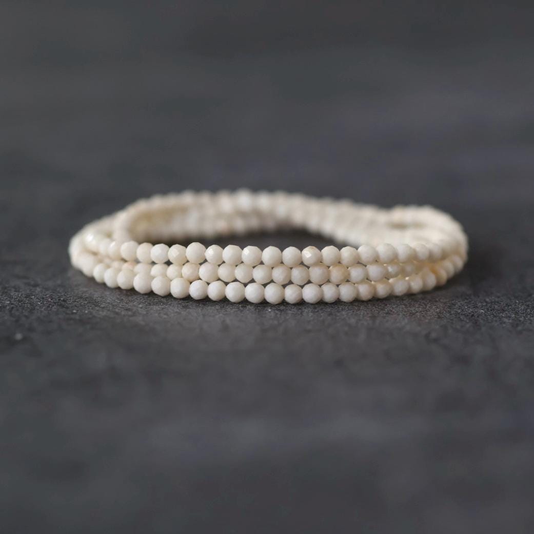 2mm Milky White River Stone Beads Faceted Round Riverstone 15" Natural Gemstone for DIY Jewelry Making Beading Supplies