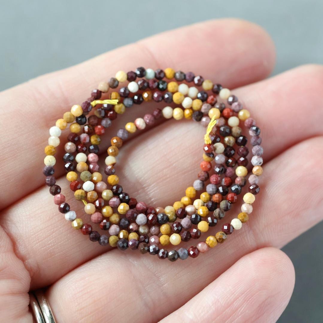 2mm Mookaite Jasper Beads ‚Äì Tiny Faceted Round Natural Gemstone 15" Strand