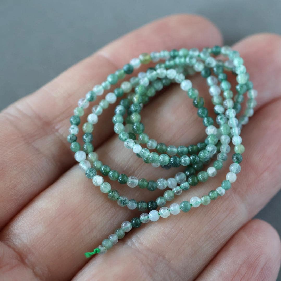 2mm Moss Agate Beads ‚Äì Tiny Smooth Round Natural Gemstone 15" Strand