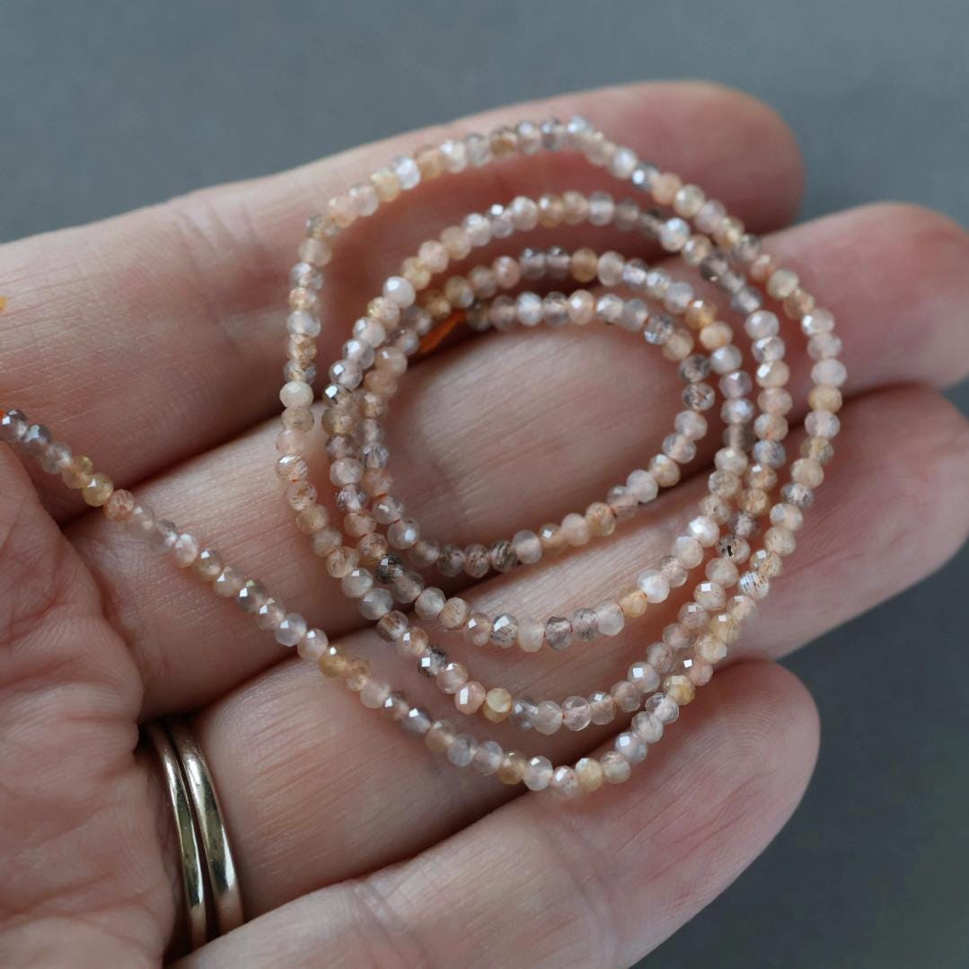 2mm Multi Color Sunstone Beads - Tiny Faceted Rondelle Natural Gemstone 15" Strand