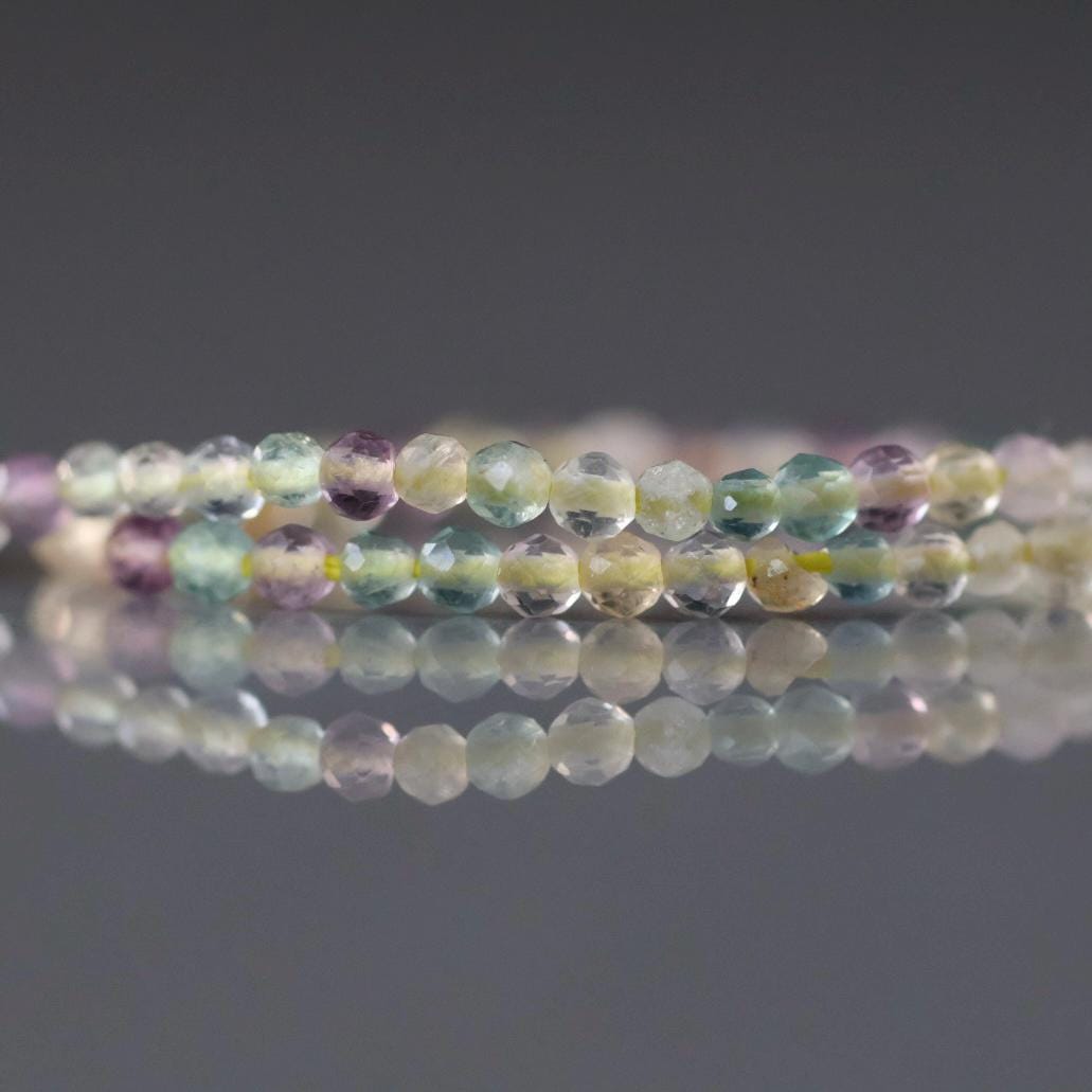 2mm Multi Fluorite Micro Faceted Beads 15" Multi Color Genuine Gemstone Tiny Small Beads for Jewelry Making Beading Craft Gift