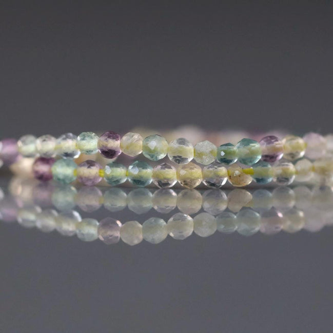 2mm Multi Fluorite Micro Faceted Beads 15" Multi Color Genuine Gemstone Tiny Small Beads for Jewelry Making Beading Craft Gift