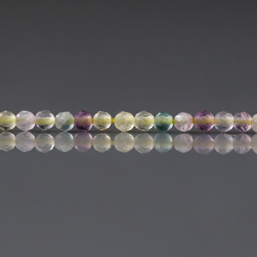 2mm Multi Fluorite Micro Faceted Beads 15" Multi Color Genuine Gemstone Tiny Small Beads for Jewelry Making Beading Craft Gift