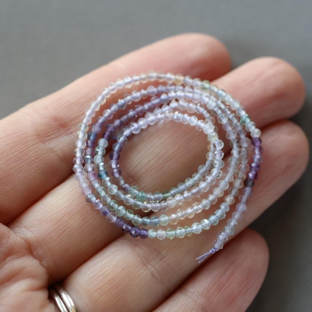 2mm Multi Fluorite Beads ‚Äì Tiny Faceted Round Natural Gemstone 15" Strand