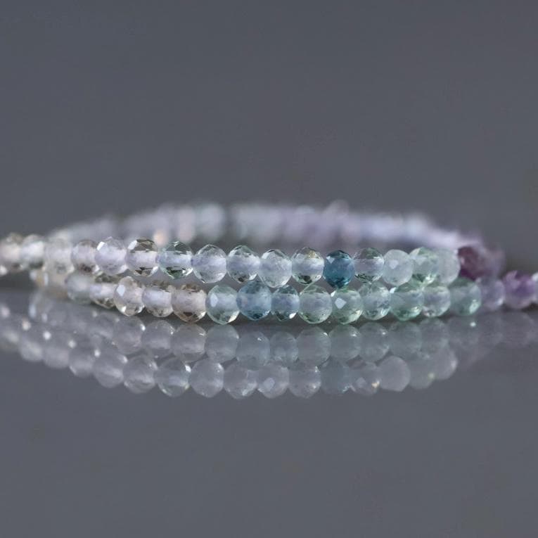 2mm Multi Fluorite Beads ‚Äì Tiny Faceted Round Natural Gemstone 15" Strand