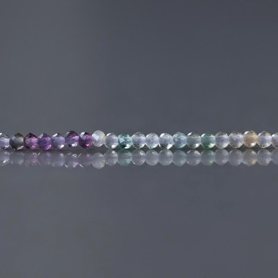 2mm Multi Fluorite Beads ‚Äì Tiny Faceted Round Natural Gemstone 15" Strand
