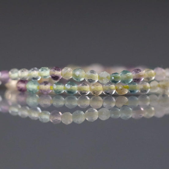 2mm Multi Fluorite Beads - Tiny Faceted Round Natural Gemstone 15" Strand