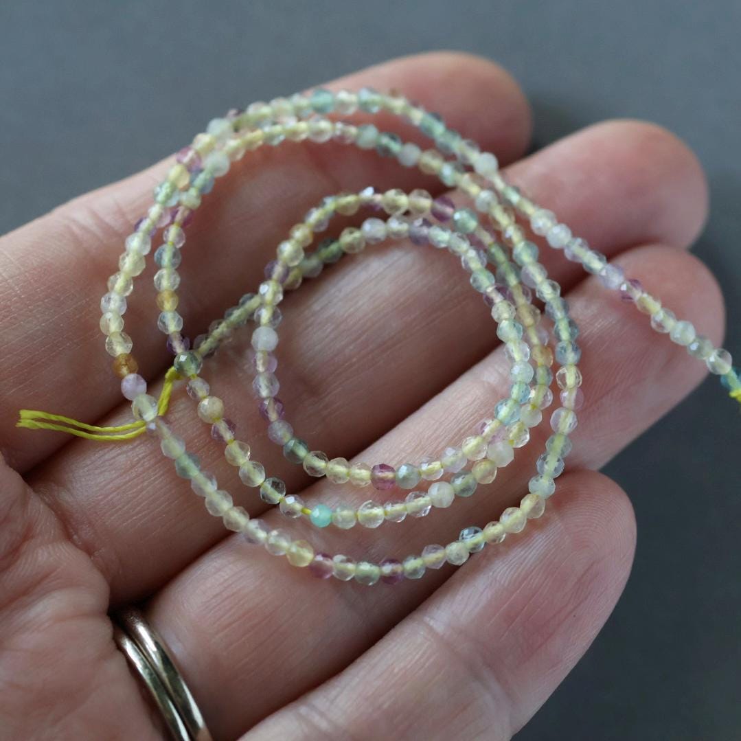 2mm Multi Fluorite Beads - Tiny Faceted Round Natural Gemstone 15" Strand