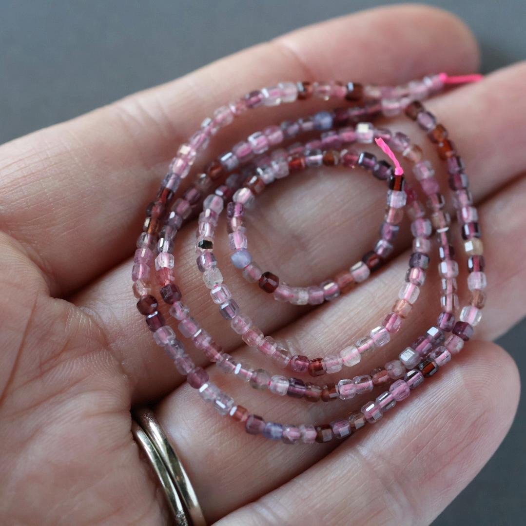 2mm Multi Spinel Beads - Tiny Faceted Cube Natural Gemstone 15" Strand