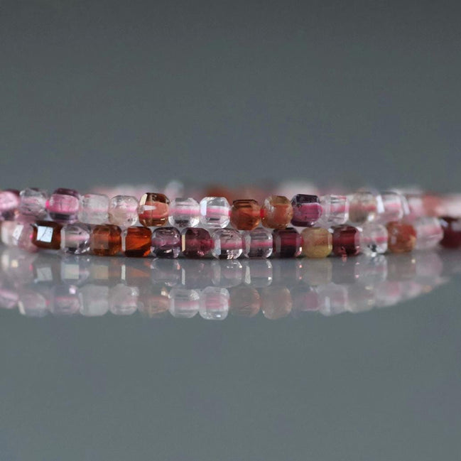 2mm Multi Spinel Beads - Tiny Faceted Cube Natural Gemstone 15" Strand