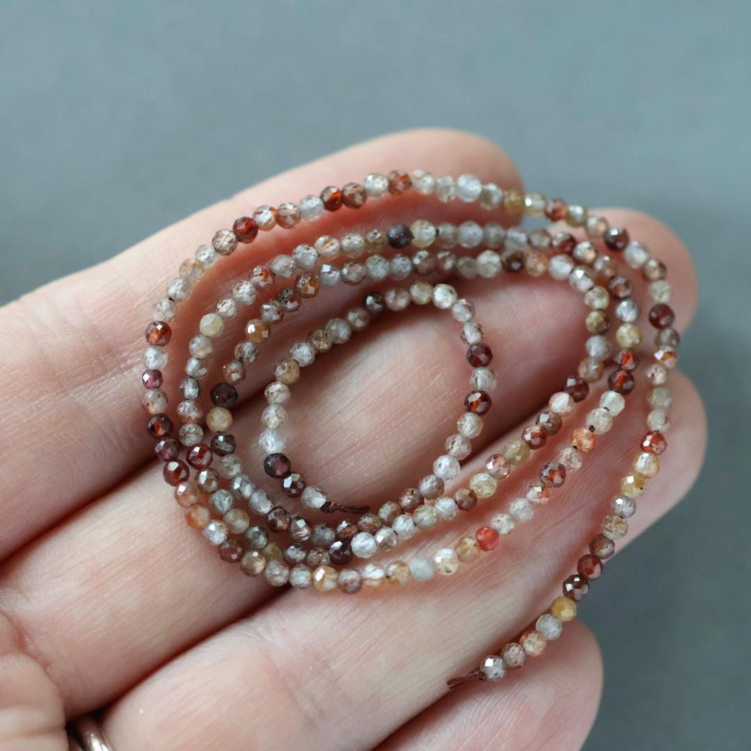 2mm Natural Brown Zircon Faceted Round Beads 15" - Tiny Natural Gemstone