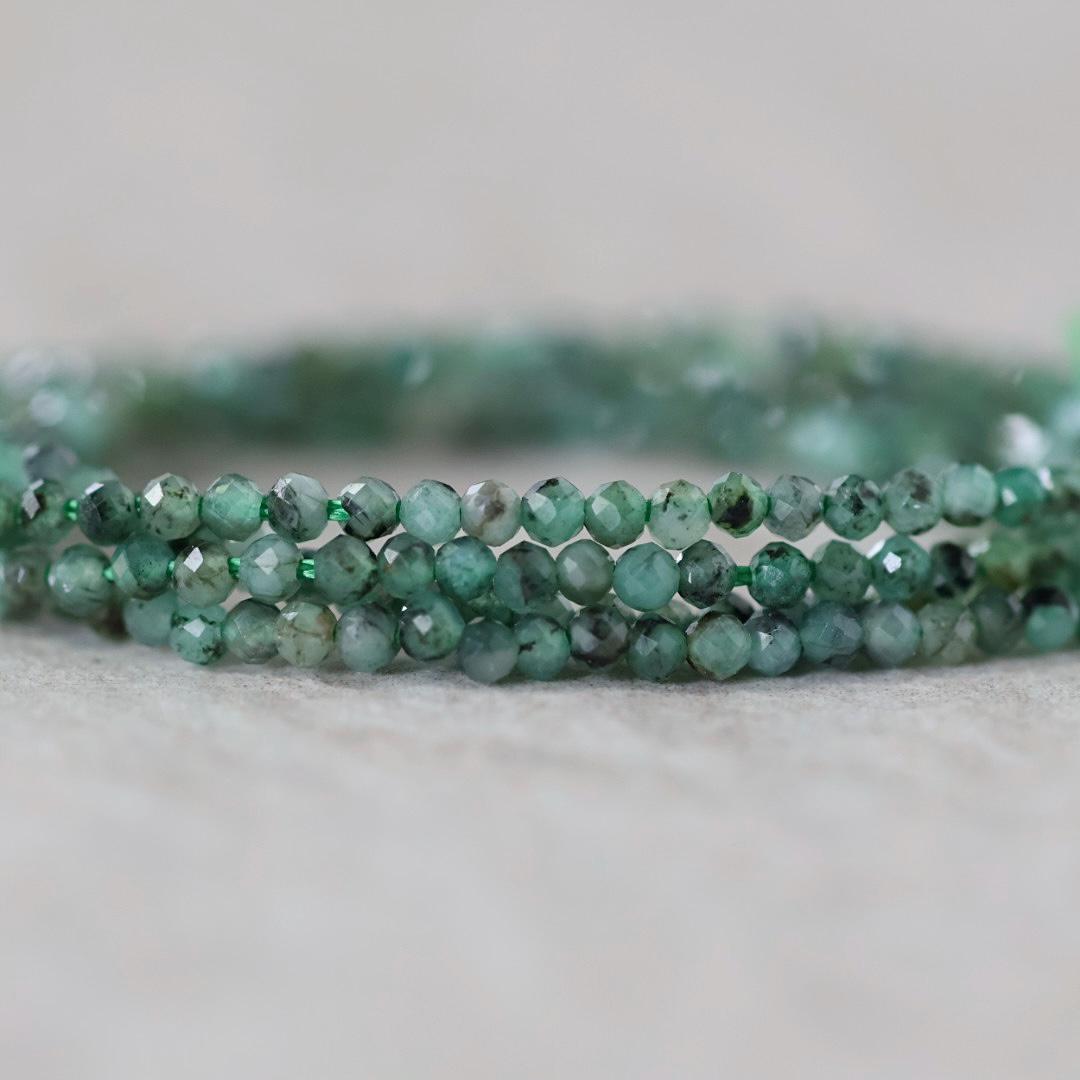 2mm Natural Emerald Beads Faceted Round 15” Raw Emerald Gemstone For FIY Jewelry Making Supplies Beading