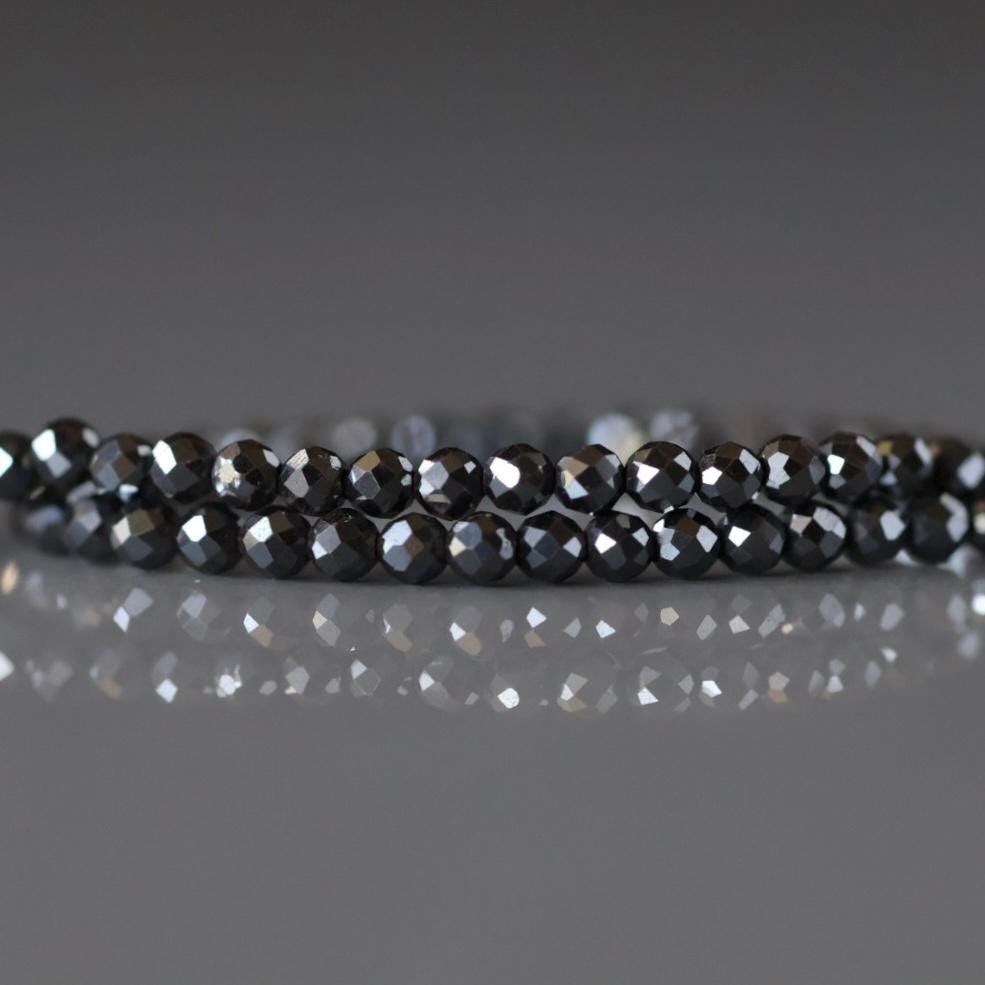 2mm Natural Hematite Beads – Tiny Faceted Round Natural Gemstone 15" Strand