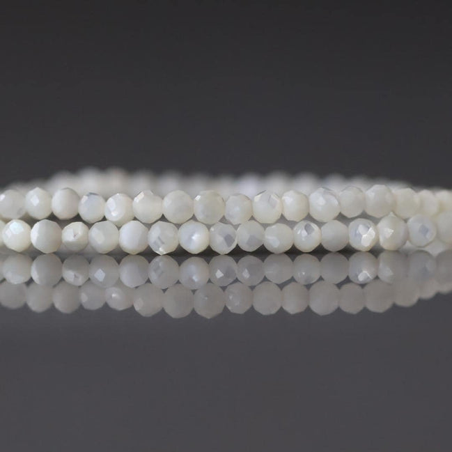 2mm Natural Mother of Pearl Faceted Beads MOP Genuine Shell Beads 15" Gemstone Jewelry Making Gift for crafter
