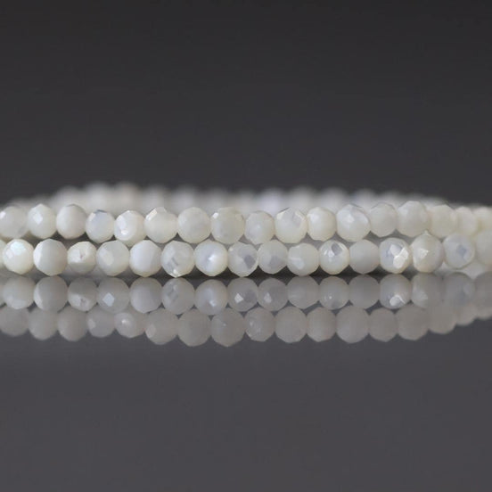 2mm Natural Mother of Pearl Faceted Beads MOP Genuine Shell Beads 15" Gemstone Jewelry Making Gift for crafter