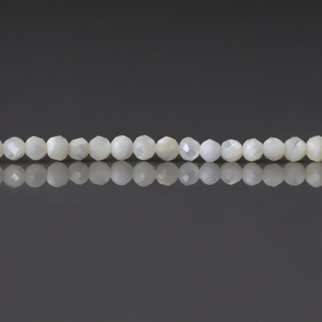 2mm Natural Mother of Pearl Beads - Tiny Faceted Round Natural Gemstone 15" Strand