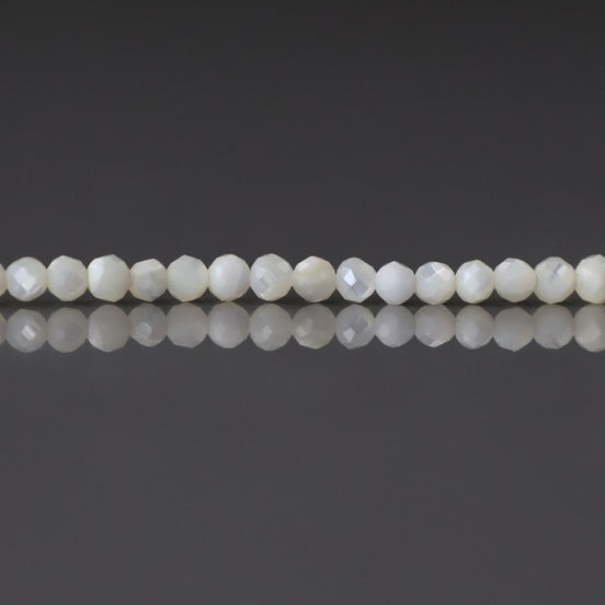 2mm Natural Mother of Pearl Beads - Tiny Faceted Round Natural Gemstone 15" Strand