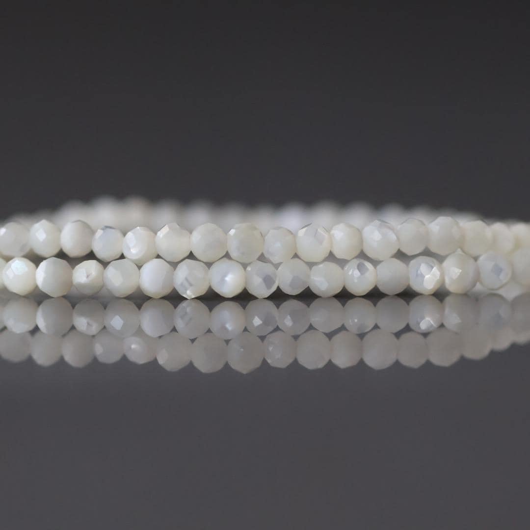 2mm Natural Mother of Pearl Beads - Tiny Faceted Round Natural Gemstone 15" Strand