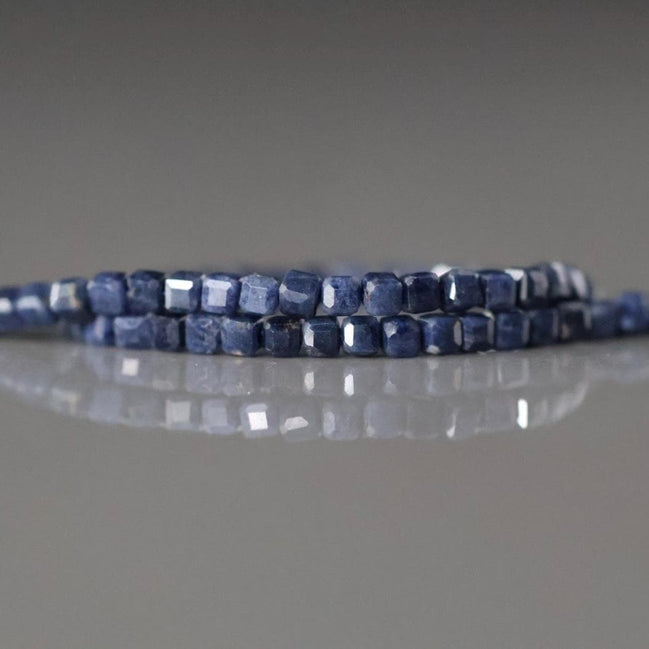 2mm Natural Sapphire Beads - Tiny Faceted Cube Natural Gemstone 6" Strand
