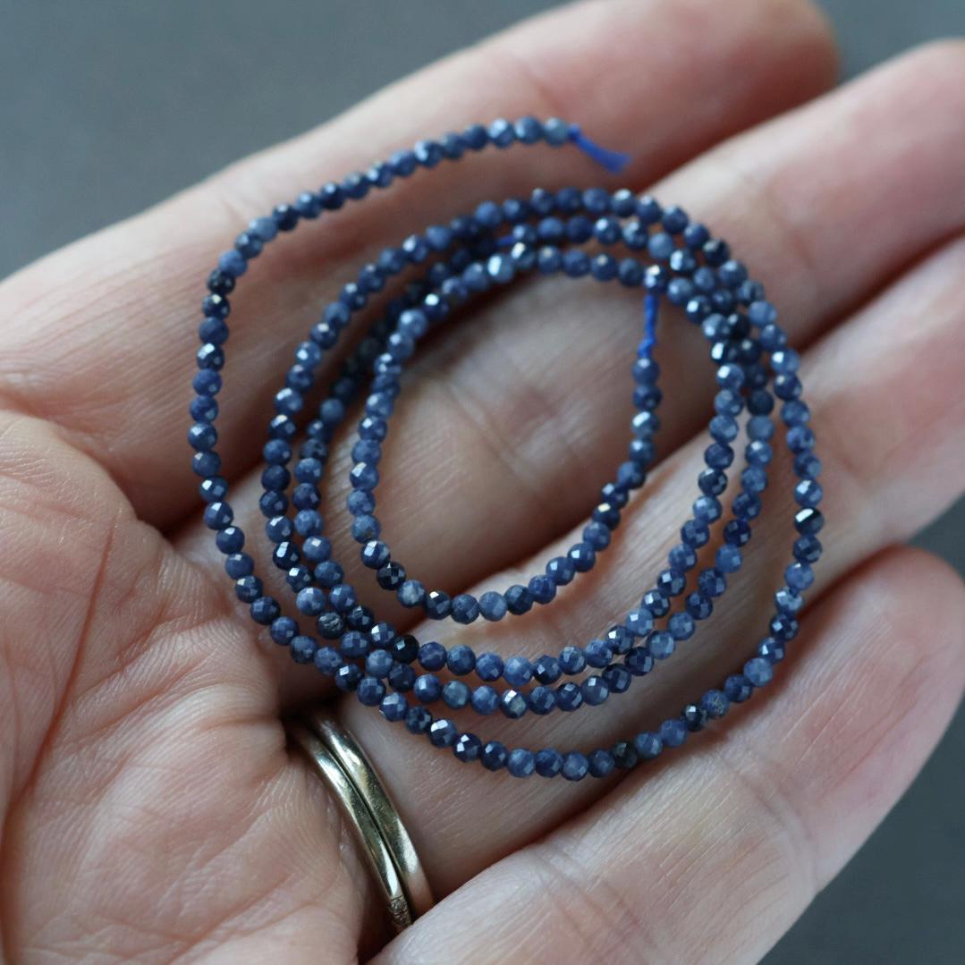 2mm Natural Sapphire Beads - Tiny Faceted Round Natural Gemstone 15" Strand
