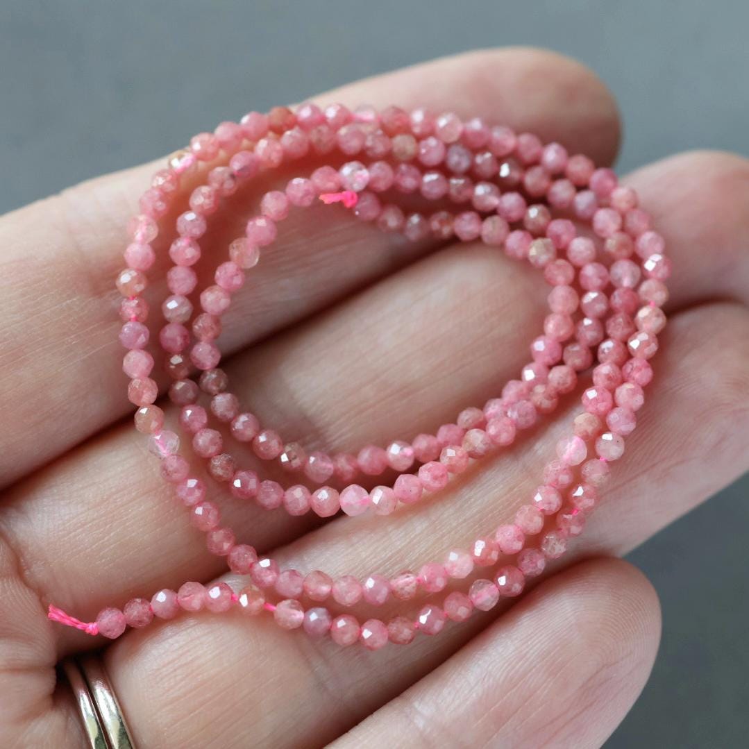 2mm Norwegian Thulite Beads - Tiny Faceted Round Natural Gemstone 15" Strand
