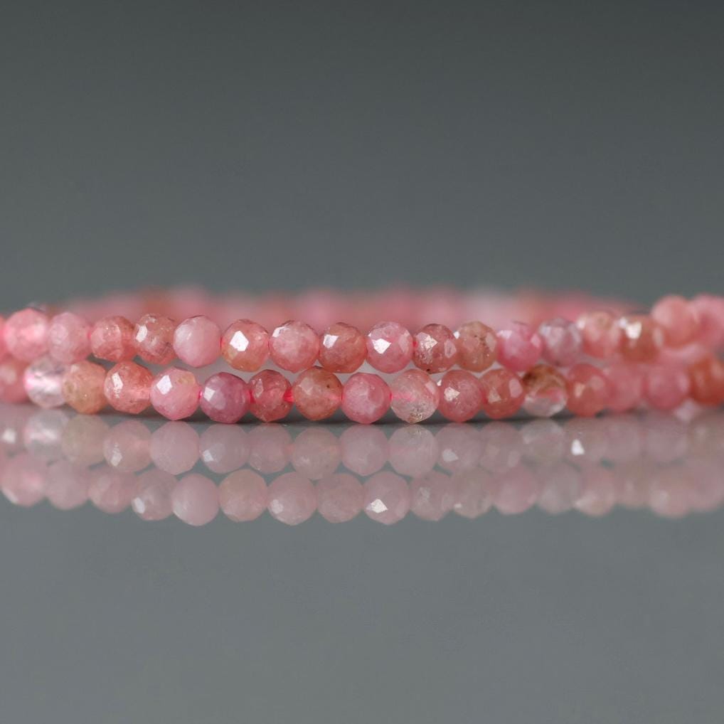 2mm Norwegian Thulite Beads - Tiny Faceted Round Natural Gemstone 15" Strand