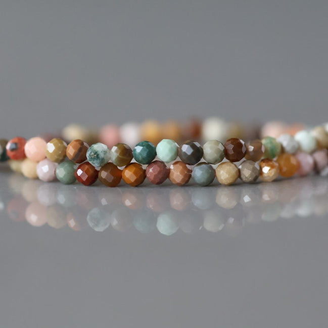 2mm Ocean Jasper Faceted Beads Genuine Small Tiny Fancy Jasper Beads 15" Gemstone Beads for Jewelry Making Beading Gift Crafter