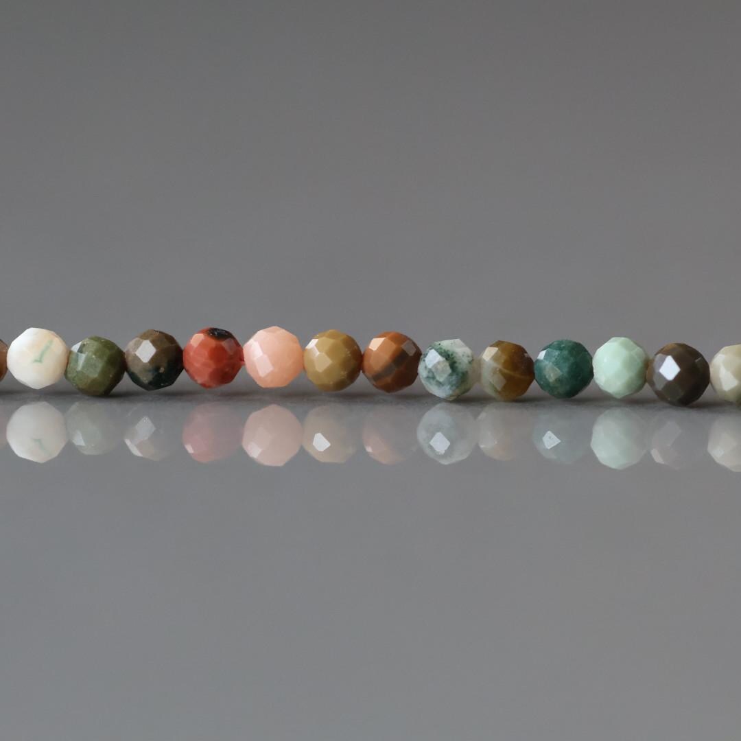 2mm Ocean Jasper Beads – Tiny Faceted Round Natural Gemstone 15" Strand