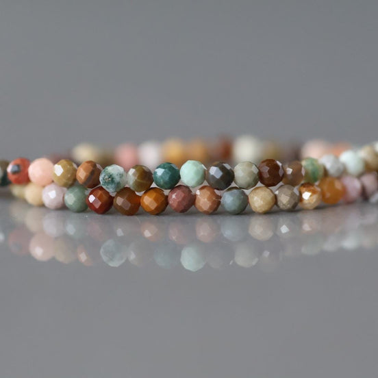 2mm Ocean Jasper Beads – Tiny Faceted Round Natural Gemstone 15" Strand