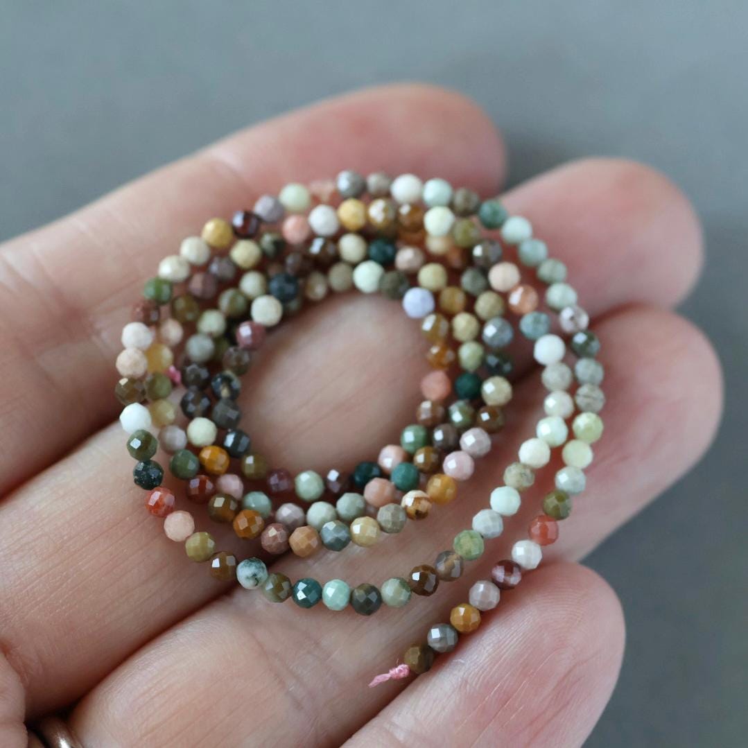 2mm Ocean Jasper Beads – Tiny Faceted Round Natural Gemstone 15" Strand