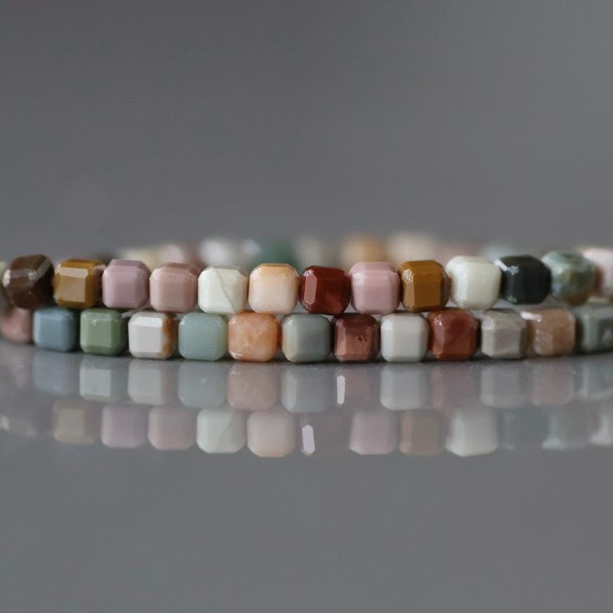 2mm Ocean Jasper Cube Beads Genuine Fancy Jasper Colorful Beads 15" Gemstone Beads for Jewelry Making