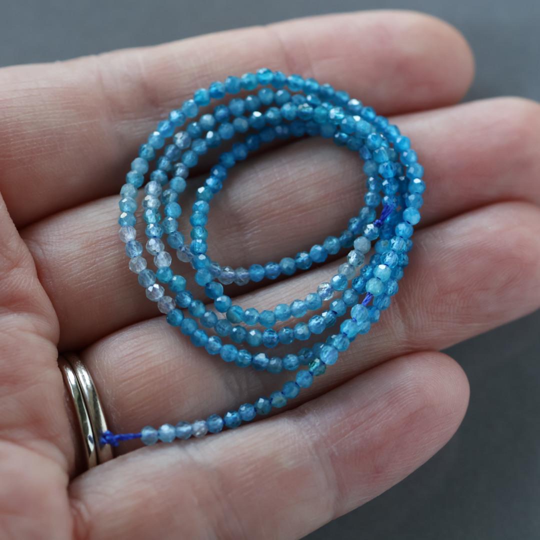 2mm Ombre Blue Apatite Beads ‚Äì Tiny Faceted Round Natural Gemstone 15" Strand